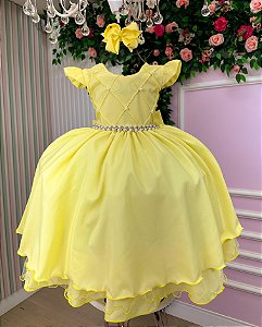 Vestido Infantil Amarelo Menina Luxo