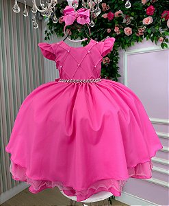 Vestido Infantil Rosa Chiclete Menina Luxo