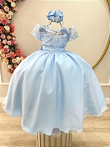 Vestido Dama Azul Claro Formatura Renda Longo