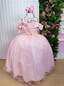 Vestido Infantil Longo Rosa Bebe Formatura Tule Glitter Festa