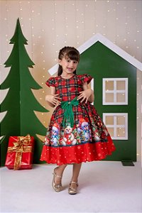 Vestido Infantil Xadrez Vermelho Natal Juvenil Festa Luxo