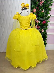 Vestido de Festa Infantil Longo Amarelo Daminha Menina