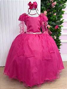 Vestido de Festa Infantil Longo Pink Daminha Menina