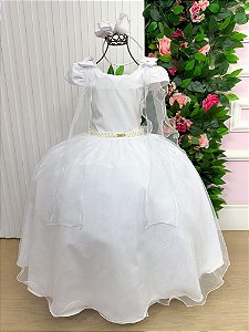 Vestido de Festa Infantil Branco Daminha Menina