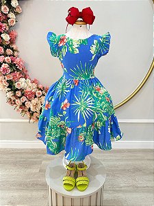 Vestido Infantil Casual Primavera Azul Florido Colorido