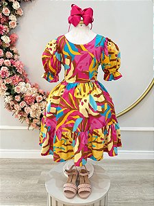 Vestido Infantil Casual Primavera Marsala Florido Colorido