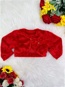 Bolero Infantil de Pelúcia Vermelho Plush Luxo Laço Stass