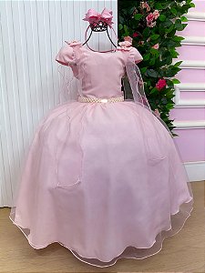 Vestido de Festa Infantil Rosa Bebe Daminha Menina