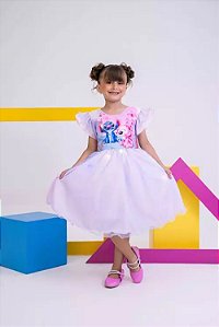 Vestido Infantil Stitch Angel Rosa Tule Azul Glitter Led