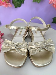 Sandália infantil Menina Dourado com Tiras Laço e Gltter Luxo