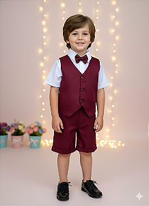 Conjunto Social Pajem Colete Marsala Menino Festa