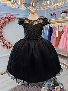 Vestido Preto Infantil Social com Renda Festa Luxo