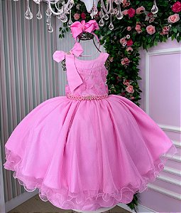 Vestido Infantil Rosa Chiclete Festa Luxo
