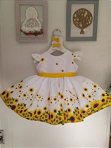 Vestido Infantil Girassol Amarelo Super Luxo