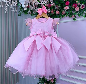 Vestido Infantil Rosa Bebe Festa Luxo e Infantil