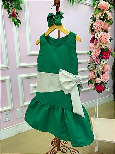 Vestido Verde Infantil para o Natal Festa Luxo