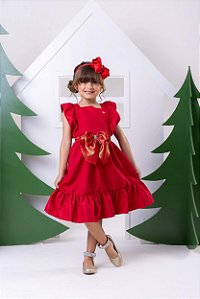 Vestido de Festa Infantil Vermelho Natalino Casual