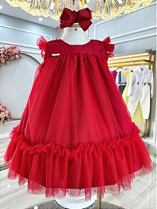 Vestido Infantil Vermelho Festas Trapézio