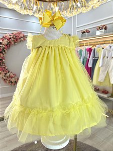 Vestido Infantil Trapézio Amarelo Festas
