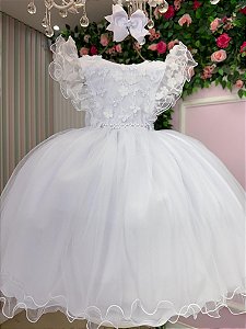 Vestido Infantil Juvenil Festa Branco Daminhas