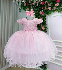Vestido Infantil Rosa Bebê Festa Luxo