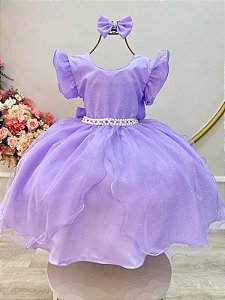 Vestido Infantil Lilás Saia Tule e Glitter Festa Daminhas