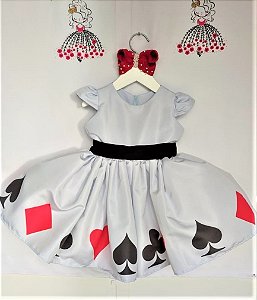 Vestido Infantil Alice no Pais das Maravilhas Luxo Cartas