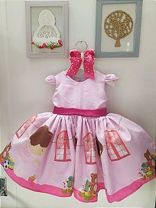 Vestido Infantil Luxo Rosa Bailarina Brinquedos