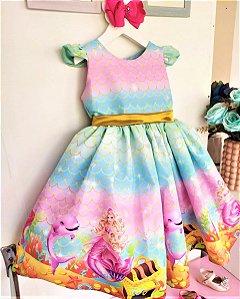 Vestido Infantil Barbie Sereia Colorido Luxo