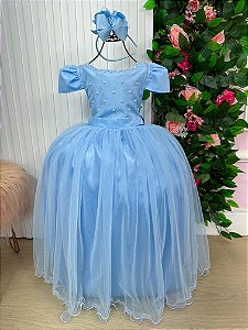 Vestido Azul Bebe Casamento Daminhas Longo Gabriela