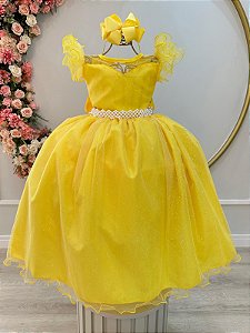 Vestido Infantil Juvenil Amarelo Formatura Tule Glitter