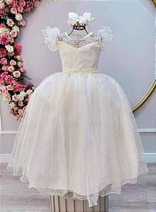 Vestido Infantil Juvenil Marfim Formatura Tule Glitter