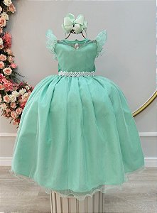 Vestido Infantil Juvenil Verde Formatura Tule Glitter