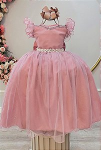 Vestido Infantil Juvenil Rose Formatura Tule Glitter
