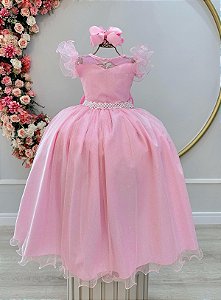 Vestido Infantil Juvenil Rosa Formatura Tule Glitter