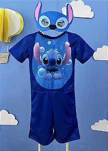 Fantasia Infantil Temática Stitch Angel Lilo Azul Máscara