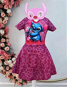Fantasia Infantil Temática Angel Stitch Lilo Pink Máscara