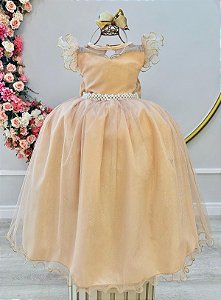 Vestido Infantil Longo Dourado Daminhas de Honra Glitter
