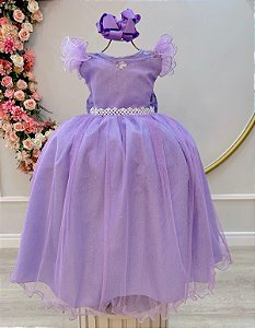 Vestido Infantil Longo Lilás Daminhas de Honra Glitter