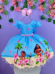 Vestido Infantil Moana na Praia Azul Festas