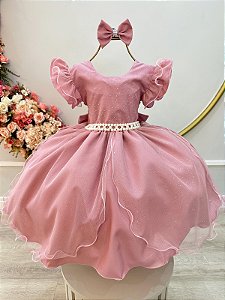 Vestido Infantil Rose Saia Tule e Glitter Daminhas