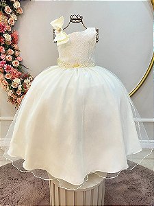 Vestido Infantil Longo Marfim Off Busto Renda Festas Daminhas