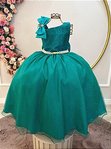 Vestido Infantil Longo Verde Busto Renda Festas Daminhas