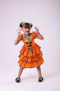 Vestido Infantil Halloween Doce Abóbora Tematicos Kids