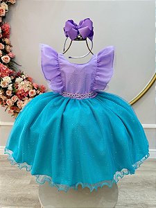 Vestido Infantil Princesa Sereia Ariel Lilás Festas