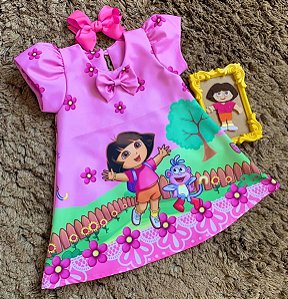 Vestido Dora Aventureira Festa Infantil Trapezio