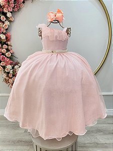 Vestido Infantil Longo Pêssego Luxo Formaturas Daminhas