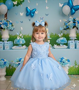 Vestido Jardim das Borboletas Azul Bebe