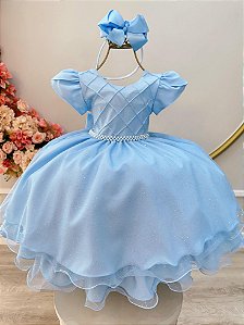 Vestido Infantil Azul Claro com Busto Nervura