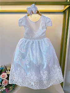 Vestido Infantil Branco Renda Realeza Daminhas Festas
